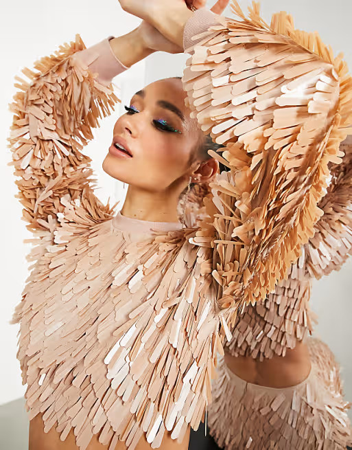 ASOS EDITION crop sweat in teardrop sequin in blush | ASOS (Global)