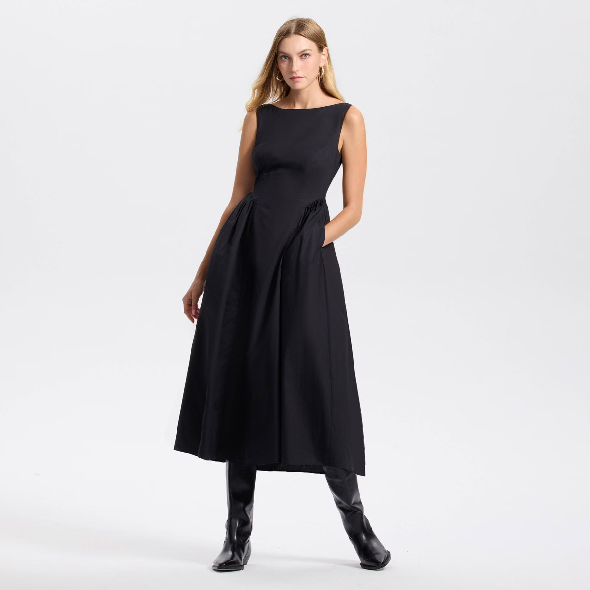 Women's Cap Sleeve Gathered Waist Midi A-Line Dress - A New Day™ | Target