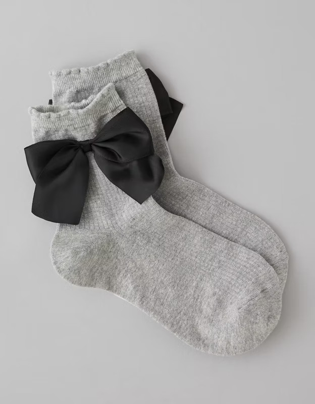 AE Satin Bow Cropped Crew Socks | American Eagle Outfitters (US & CA)