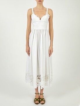 Elie Saab - Sleeveless cotton poplin & macramé dress - White | Luisaviaroma | Luisaviaroma