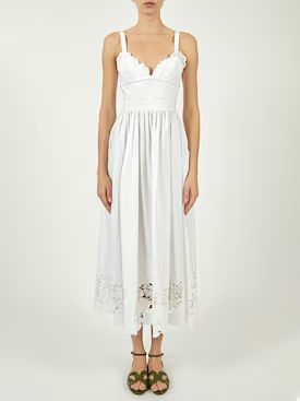 Elie Saab - Sleeveless cotton poplin & macramé dress - White | Luisaviaroma | Luisaviaroma