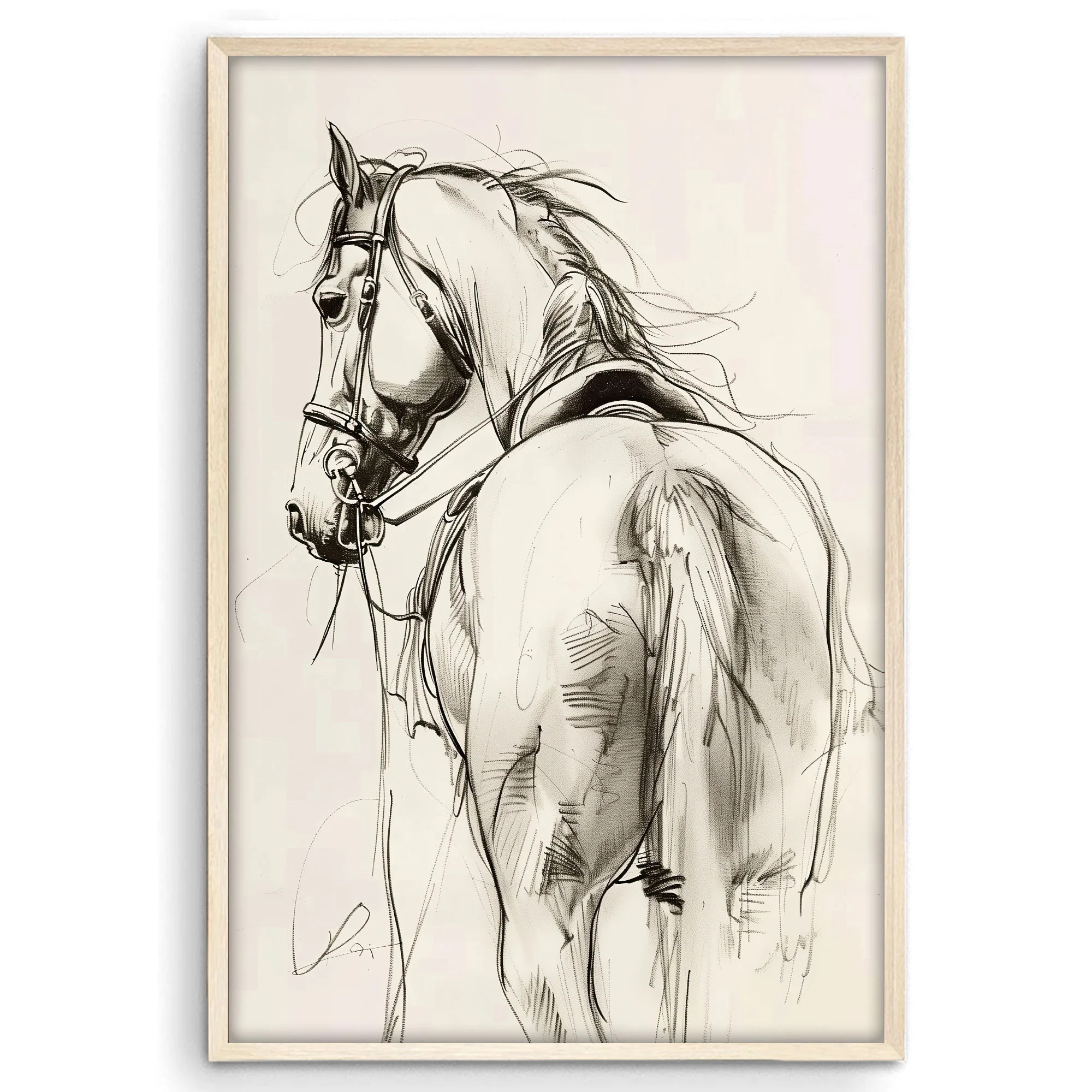 Eastern Print Horse Sketch Poster - Vintage Equestrian Line Art For Rustic Farmhouse Decor Modern... | Walmart (US)