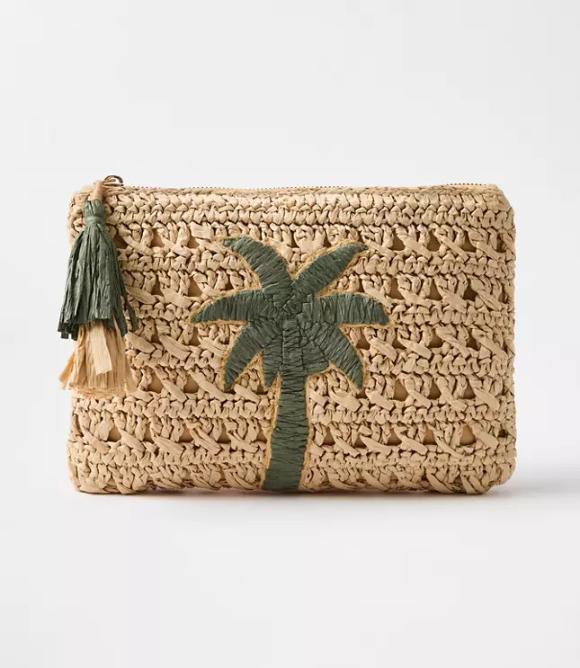 Palm Tree Straw Zip Pouch | LOFT