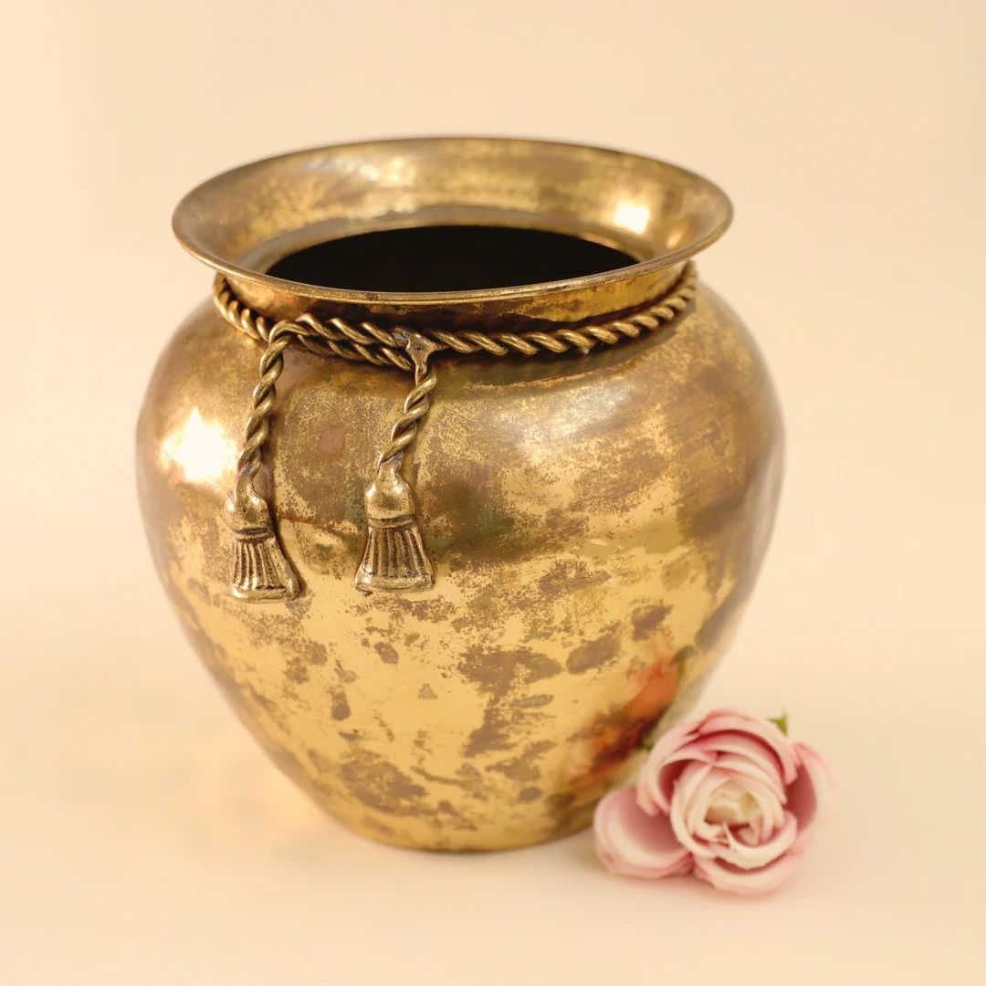 Vintage brass planter, Unique brass vase, Shabby chich tarnished | Etsy (US)