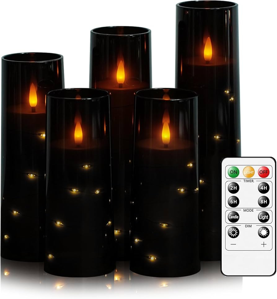kakoya Flameless LED Candles with Timer 5 Pc Flickering Flameless Candles for Romantic Ambiance a... | Amazon (US)