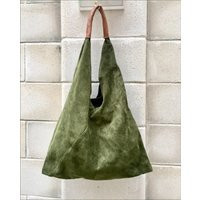 Slouch Leather Bag in Moss Green . Large Shoulder Bag. Boho Laptop Bags Suede. Suede Origami Purse | Etsy (US)