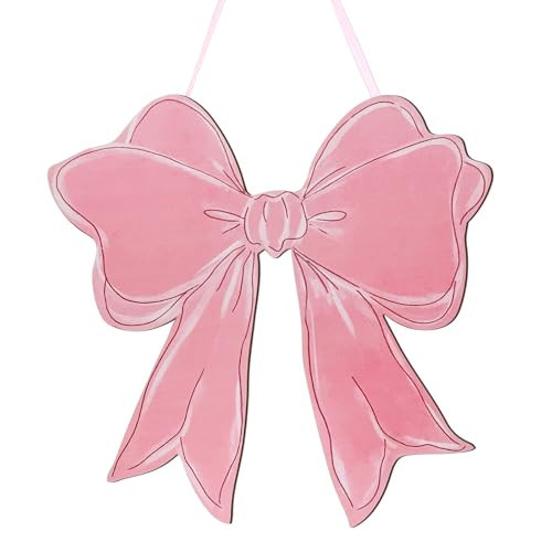 RattanView Pink Bow Wooden Hanging Sign Coquette Bow Wall Hanging Hanger Cute Preppy Wall Art Bowknot Welcome Door Sign Girly Decor for Girls Room College Dorm Apartment Indoor Outdoor Porch | Amazon (US)