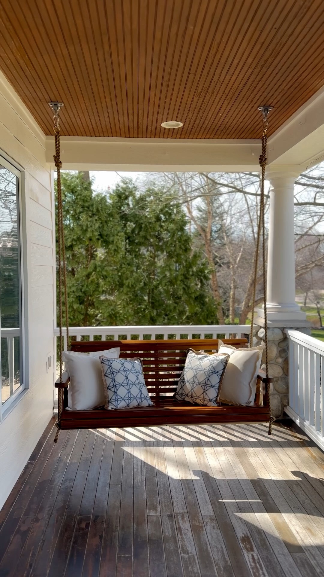 Absolutely loving this porch swing from @porchswingcompany 🤍 It’s quickly become my favorite spot for slow spring mornings with a coffee in hand ☕️🌿 

The quality is amazing, it’s so comfortable, and it adds the perfect cozy touch to our outdoor space. #porchswingcopartner #ad 