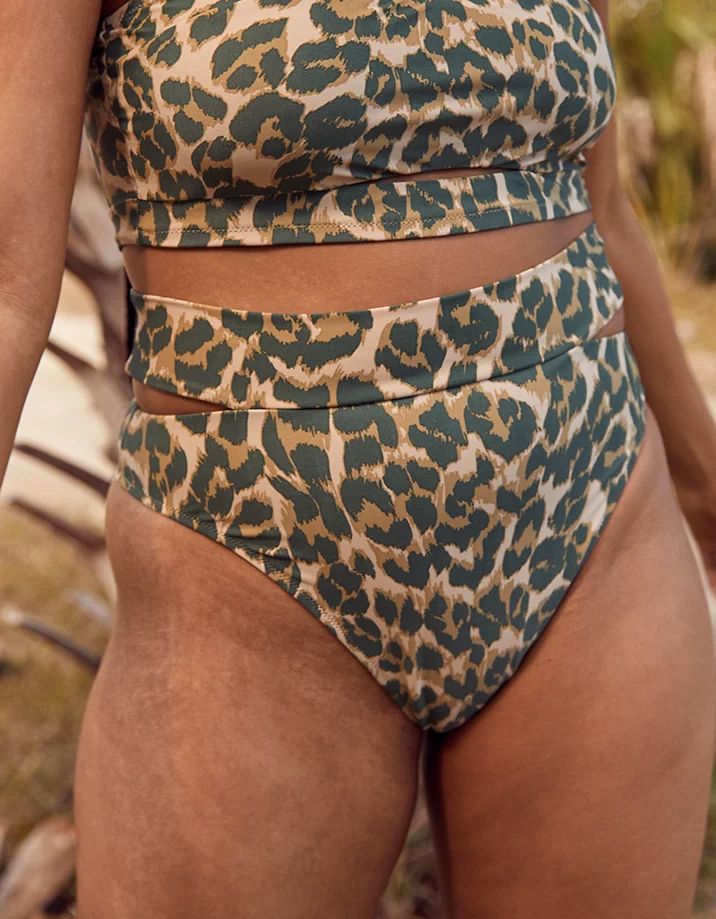 Aerie Leopard Split High Cut Cheeky Bikini Bottom | American Eagle Outfitters (US & CA)