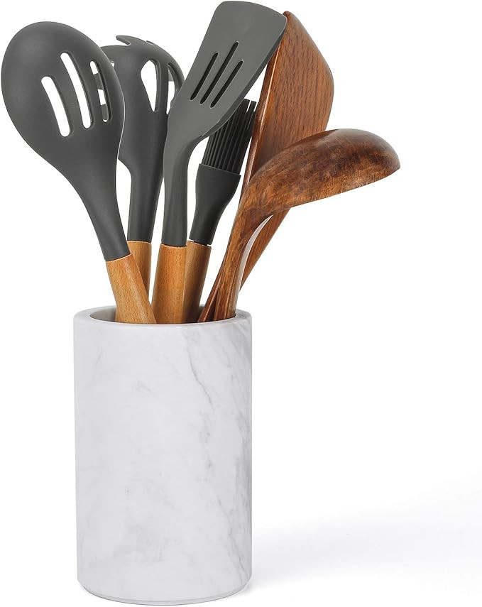 Kitchen Utensil Holder for Countertop Cooking Organizer by ChasBete, Natural Marble Spoon Caddy U... | Amazon (US)
