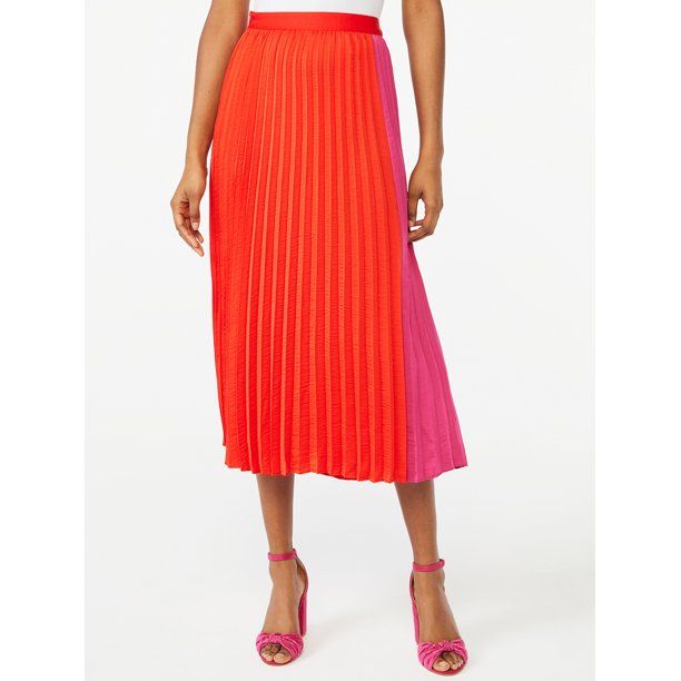 Scoop Women's Pleated Matte Satin Midi Skirt - Walmart.com | Walmart (US)