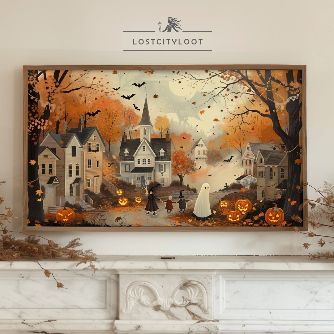 Halloween Frame TV Art, Ghost Frame TV Art, Cozy Autumn Ghost Samsung Frame TV Art, Autumn Decor,... | Etsy (US)