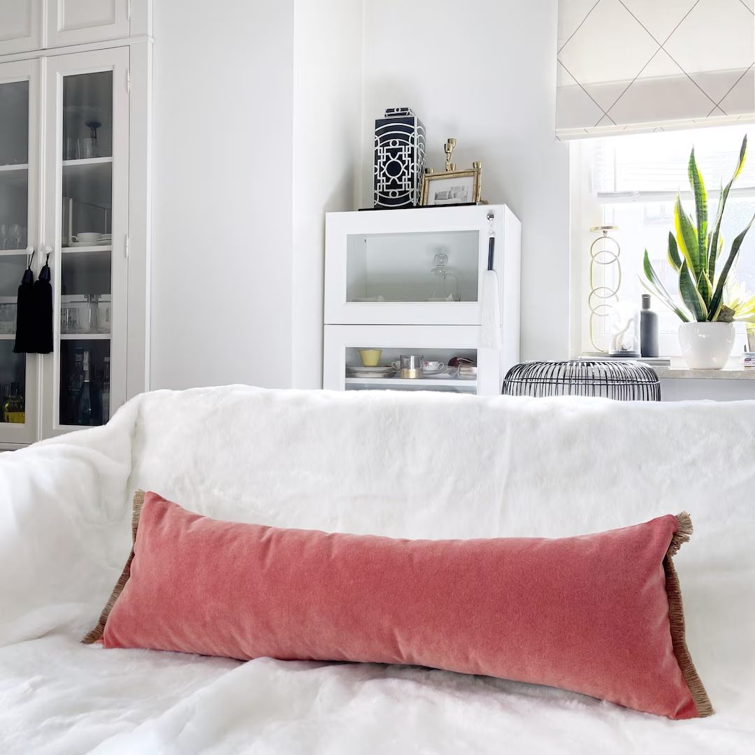 Extra long lumbar pillow cover, Large lumbar pillow case, Coral oversized lumbar pillow for bed, ... | Etsy (US)