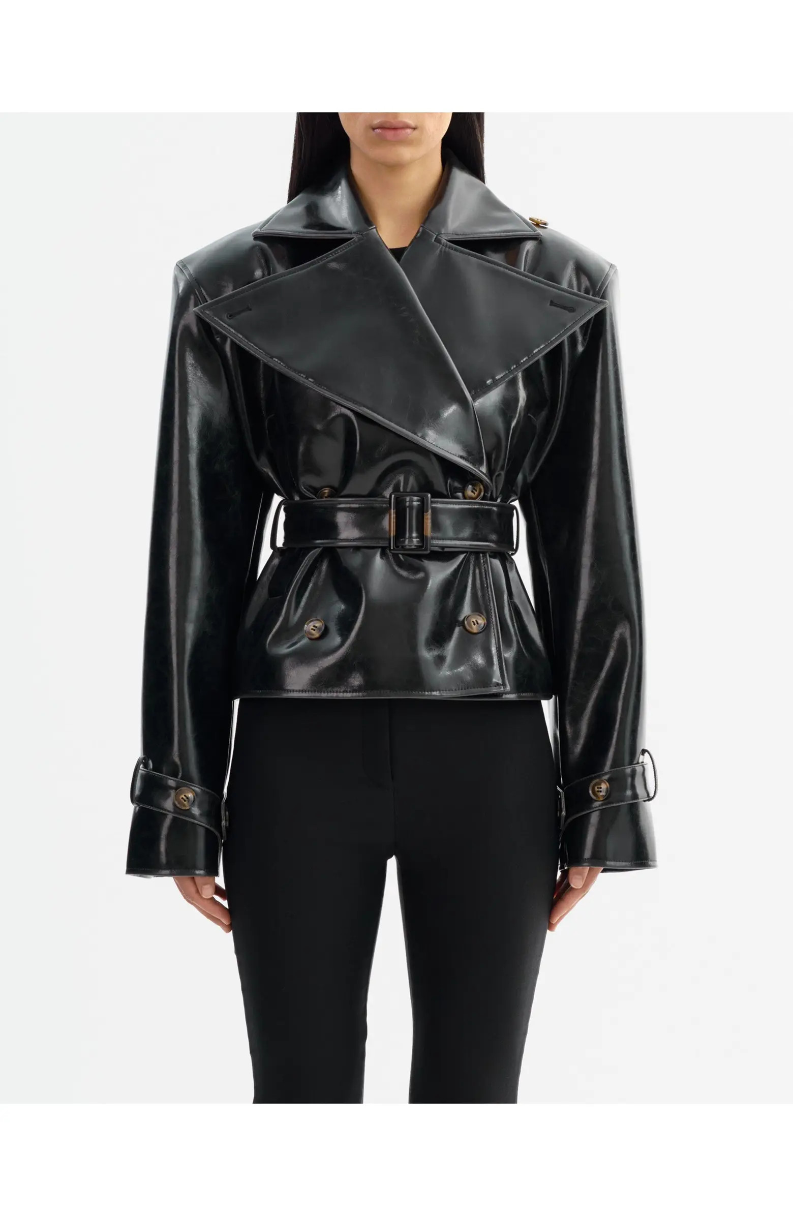 Delania | Faux Leather Cropped Trench Coat | Nordstrom