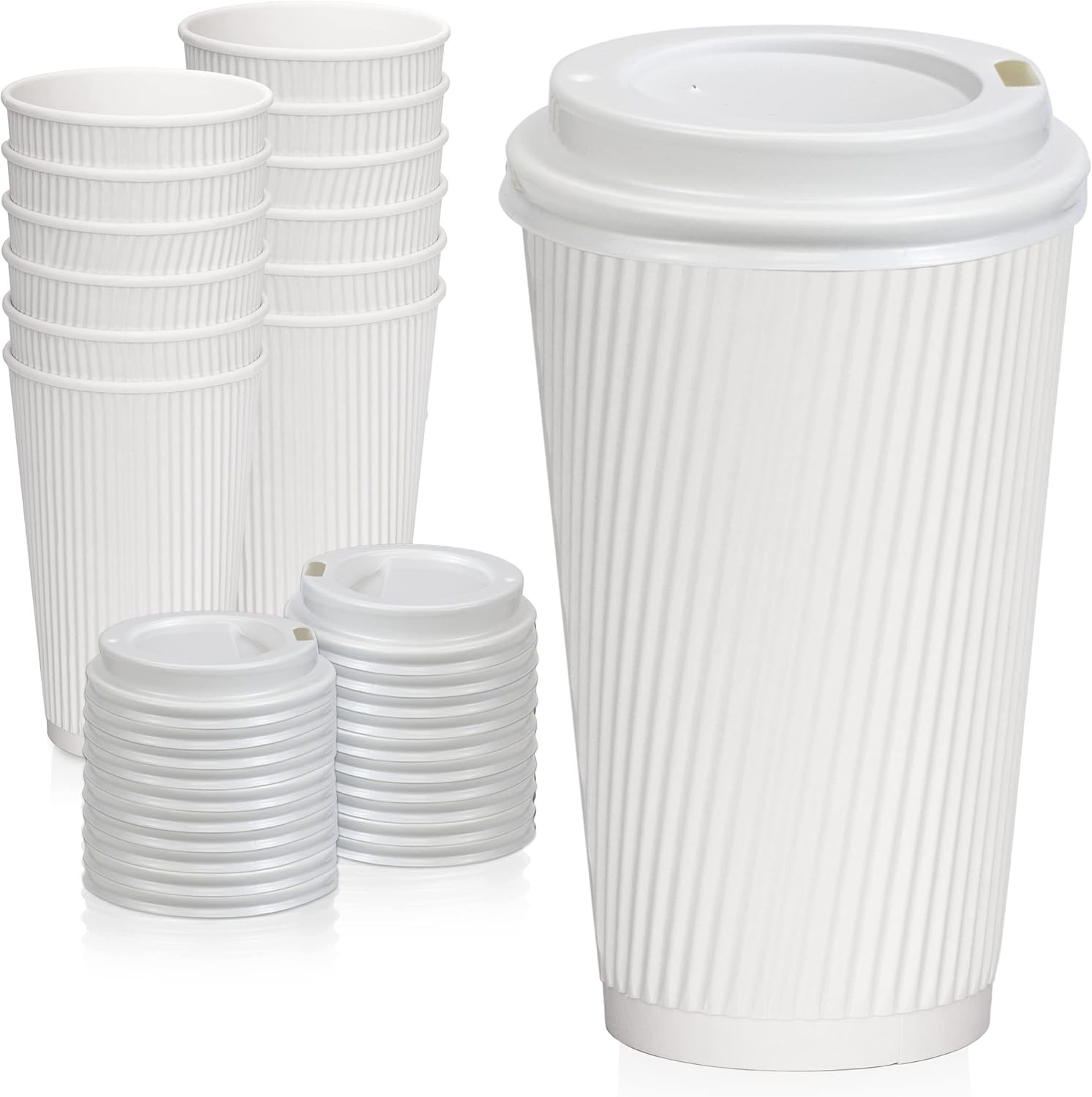 Fit Meal Prep [50 Pack] Disposable Hot Cups with Lids - 16 oz White Double Wall Insulated Ripple ... | Amazon (US)