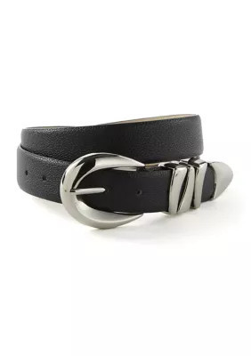 Vince Camuto Women's Sculptural Buckle Loops Tip Belt in Pebbled Faux Leather | Belk