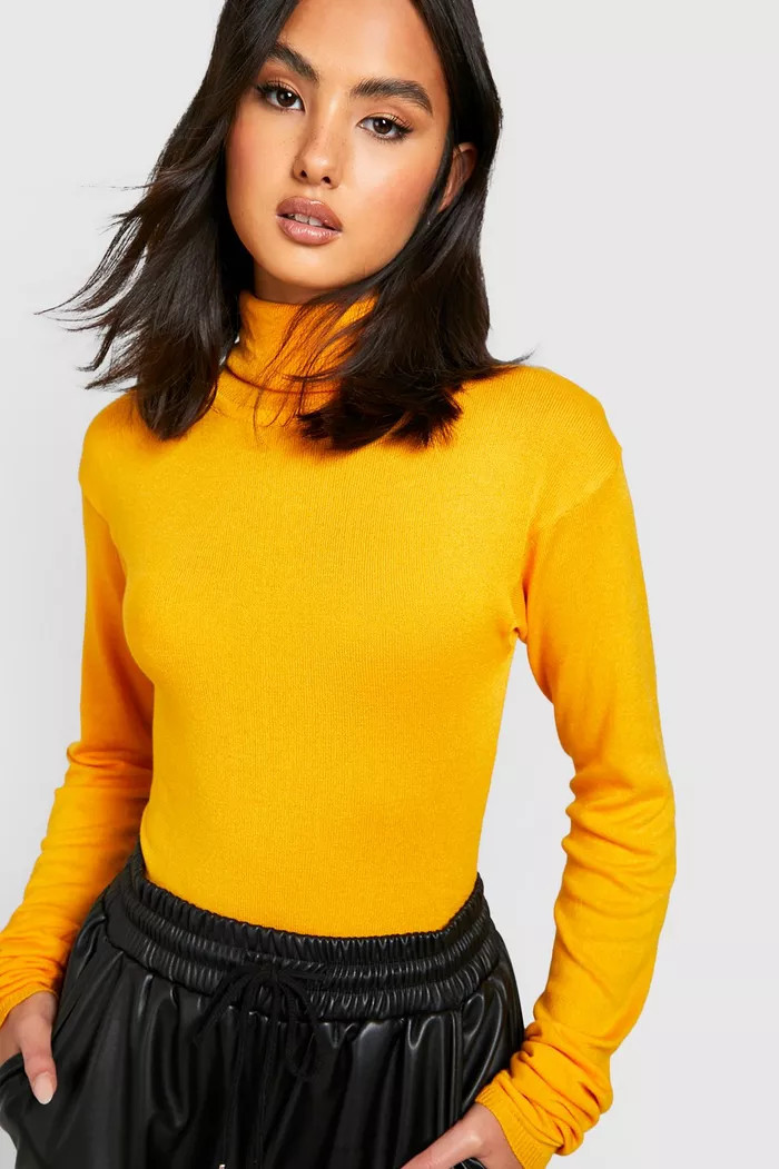 Orange Knitted Bodysuit With Roll Neck | Boohoo.com (UK & IE)