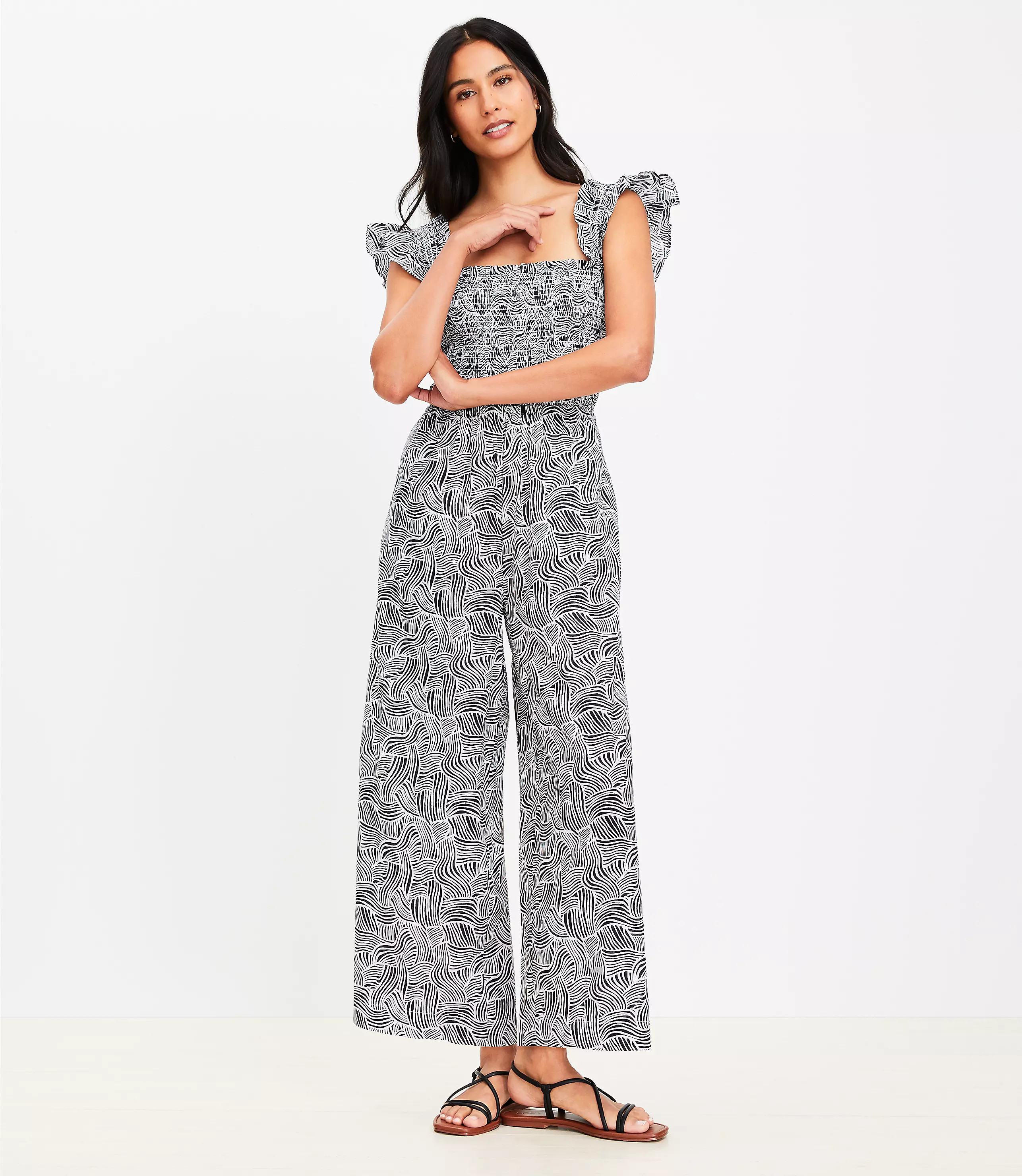 LOFT Beach Spiral Smocked Ruffle Strap Jumpsuit | LOFT