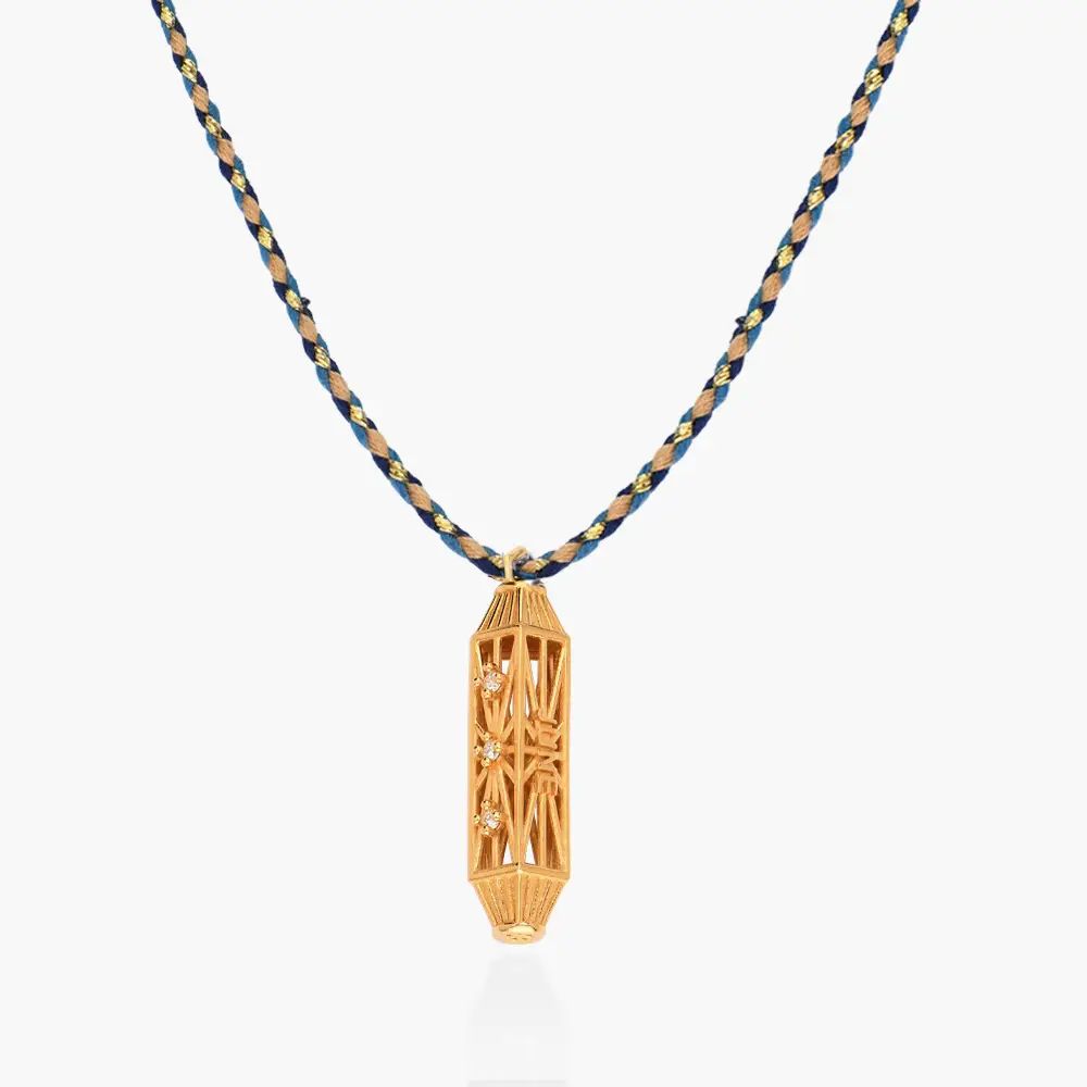 Vertical Talisman Cubic Zirconia Necklace with Blue Cord - Gold Vermeil | Oak & Luna (US)