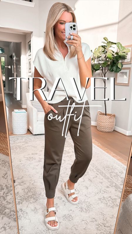 Travel outfit
Joggers
Sandals
Top is color white but a little off white in person

#LTKstyletip #LTKsalealert #LTKfindsunder50