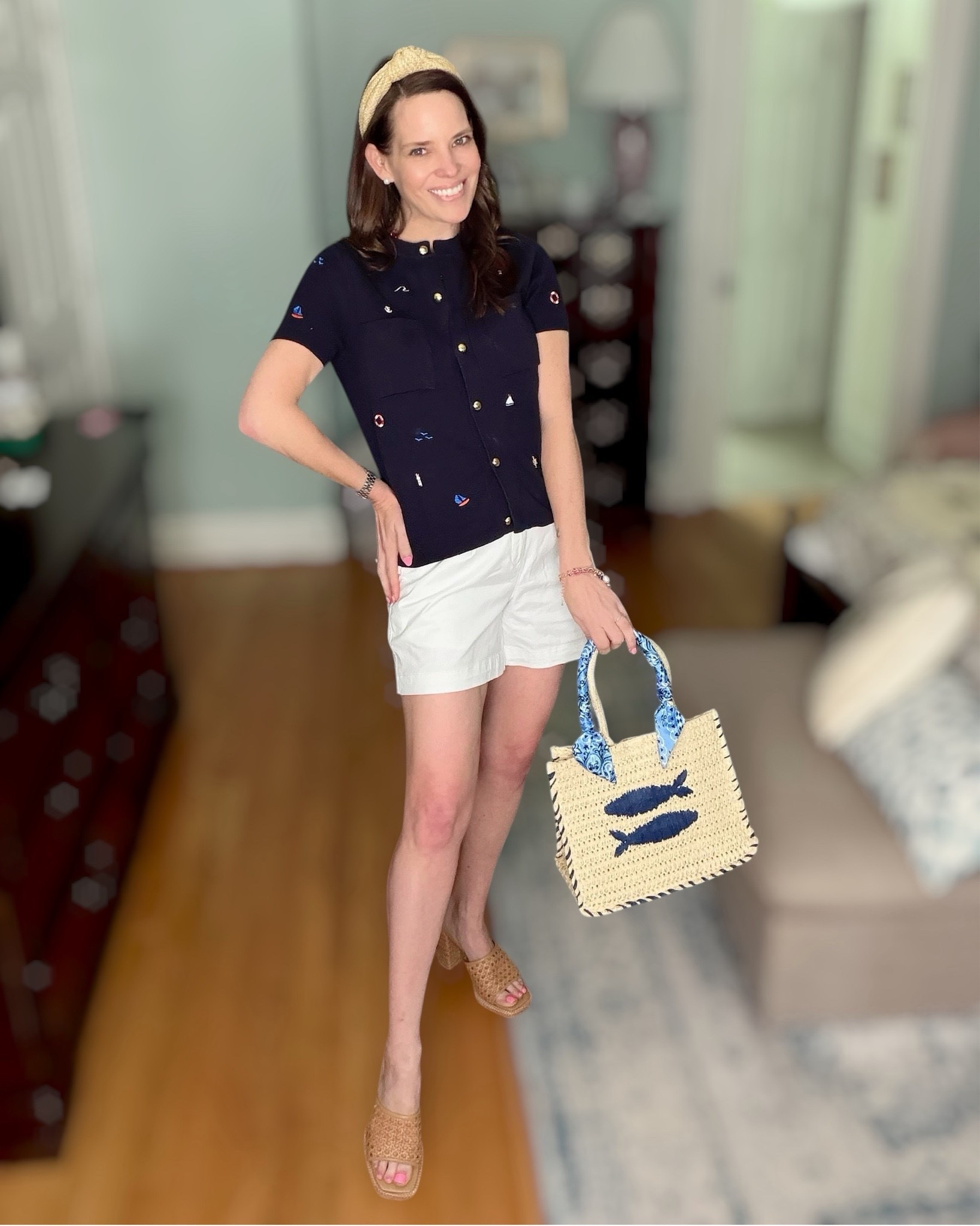 Classic Coastal Chic ⚓ Navy Top + White Shorts

The cutest classic coastal combo ⚓🤍 This navy button-up with the sweetest little nautical details paired with crisp white shorts is such an easy, polished summer look. It’s giving timeless, preppy, and perfect for everything from lunch to seaside strolls 🌊

Styled with woven platform sandals, a raffia headband, and this adorable fish tote for the ultimate coastal touch 🐟✨

Everything is lightweight, comfy, and so easy to mix and match all season long!

navy and white outfit, coastal preppy style, classic summer outfit, nautical outfit idea, white shorts outfit, summer capsule wardrobe, chic casual outfit, beach town style, polished everyday summer look ⚓

#LTKOver40 #LTKootd #LTKPetite