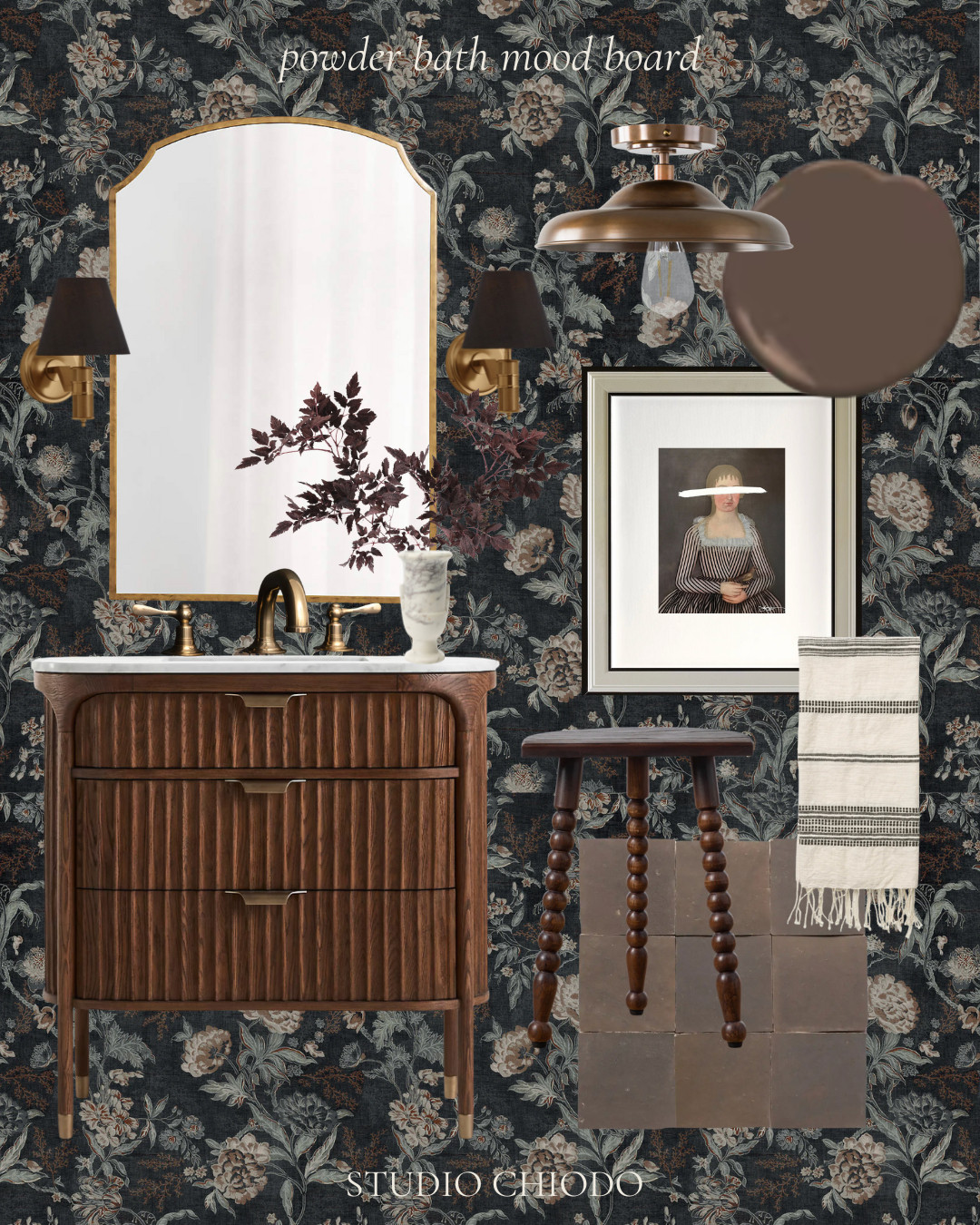 Powder bath inspo! Here is what I couldn't link....Paint: French Press by Ben Moore; Flooring: BROWNSTONE 4x4 by Zia tile; Print: "Kate" by Josh Young; Faucet: 3 holes bathroom faucet by Brassana
 

 #LTKHome