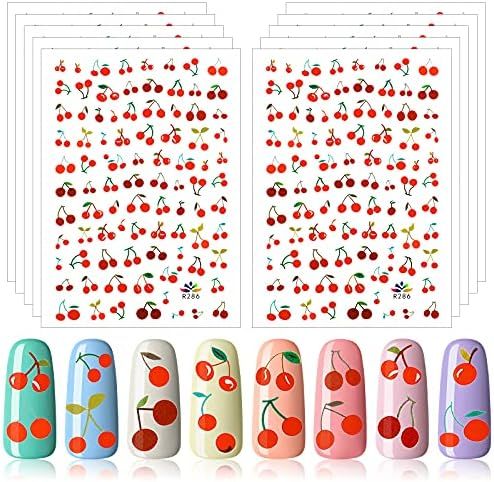 10 Sheets Cherry Nail Stickers 3D Cute Type Nails Decals Cherry Fruits Nail Art Decorations Self-... | Amazon (US)