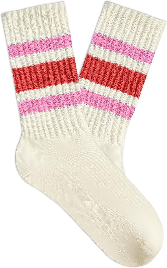 American Trends Womens Crew Socks Striped Athletic Socks Vintage Slouch Solid Color Mid Calf Tube... | Amazon (US)