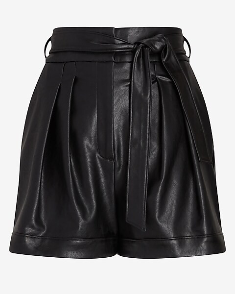 Super High Waisted Belted Faux Leather Shorts | Express