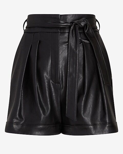 Super High Waisted Belted Faux Leather Shorts | Express