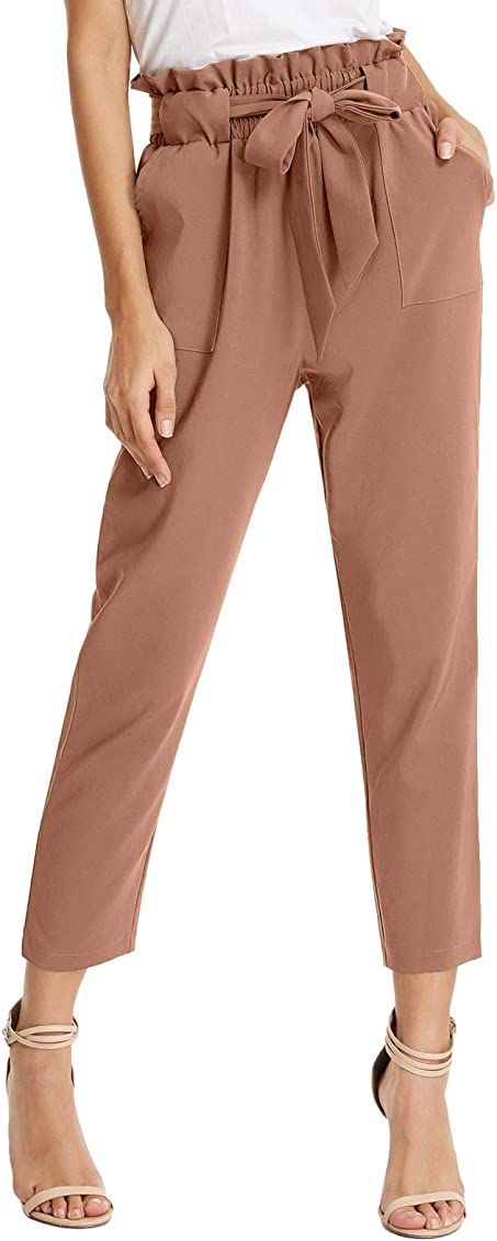 GRACE KARIN Women's Cropped Paper Bag Waist Pants with Pockets | Amazon (US)