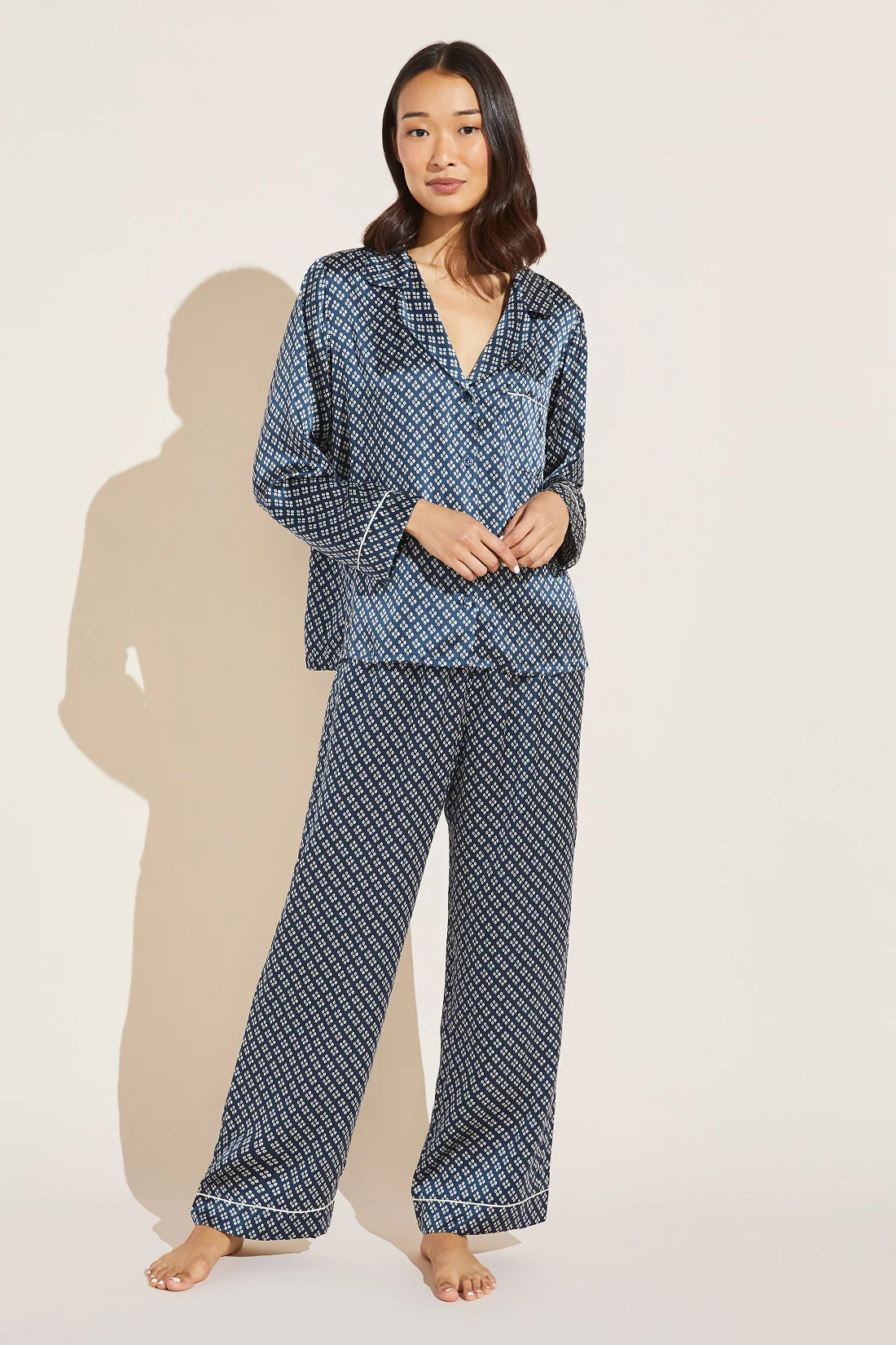 Inez Washable Silk Printed Long PJ Set - Petite Batik | Eberjey