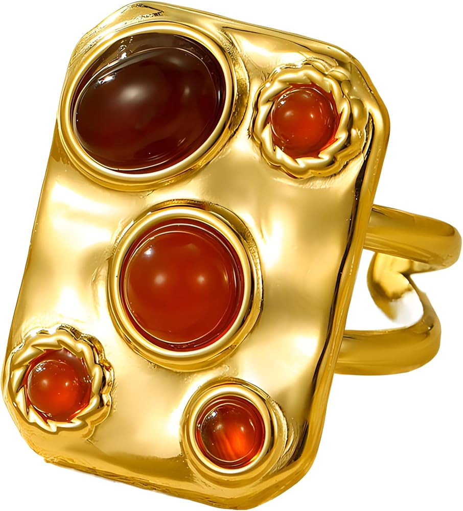 Square Colored Natural Stone Rings Set,Finger Rings,Rings for Women And Girls,Ring Jewelry,Engage... | Amazon (UK)