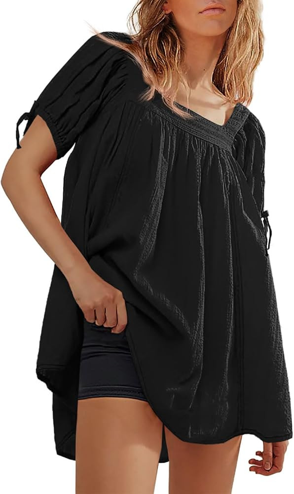 Tankaneo Womens Square Neck Babydoll Tops Summer Puff Short Sleeve Tunic Shirts Casual Loose Fit ... | Amazon (US)