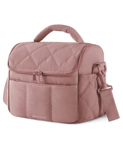 BAGSMART Insulated Lunch Bags for Women, Cute Quilted Lunch Box, Lightweight Puffy Padded Waterproof Lunch Tote, Reusable Lunch Cooler for Work Picnic Travel, Dark Pink | Amazon (US)