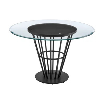 48" Clear And Black Glass And Iron Pedestal Base Round Top Dining Table | Wayfair North America