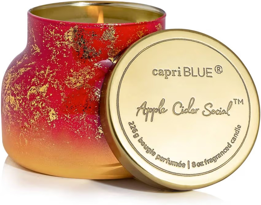 Capri Blue Glimmer Petite Signature Jar Candle - Apple Cider Social Scented Candle with Ombre Glass Candle Holder - Luxury Aromatherapy Candle - Red and Gold (8 oz) | Amazon (US)