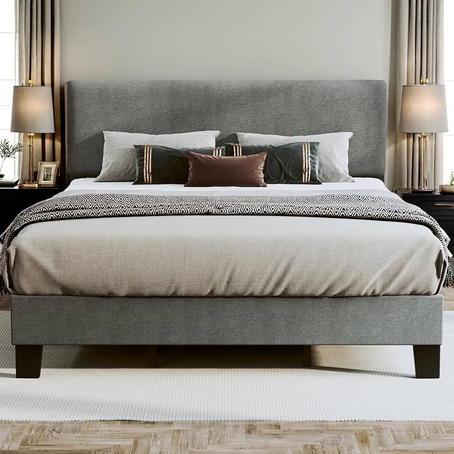 Fluest King Bed Frame with Adjustable Headboard Upholstered Bed Frame Platform Linen Fabric Headb... | Amazon (US)
