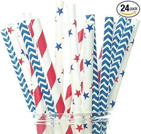 4th of July Straws USA Red, White & Blue Paper Party Straws (25 Pack) - America Patriotic BBQ Sup... | Amazon (US)