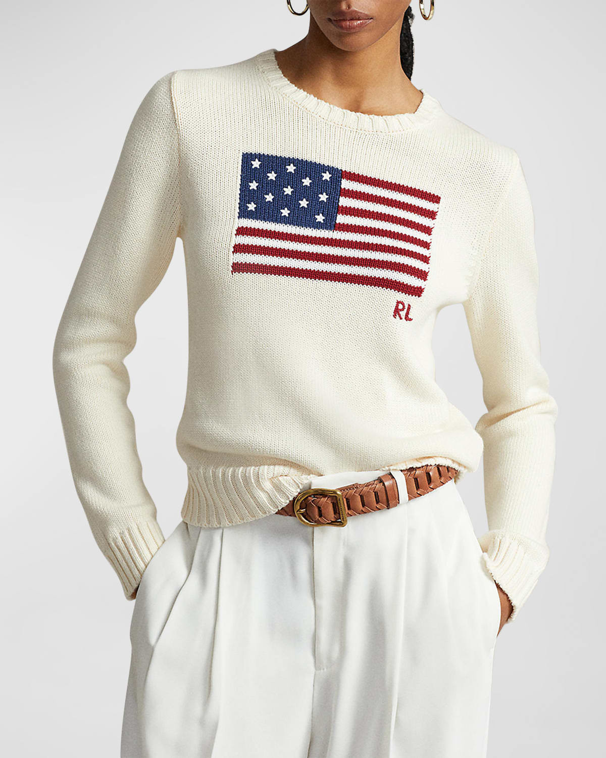 Flag Cotton Crewneck Sweater | Neiman Marcus