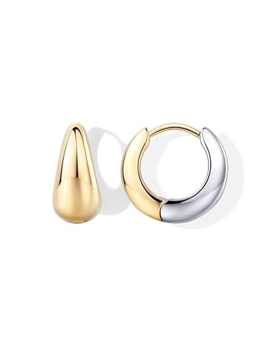 PAVOI Waterproof Reversible Chunky Hoop Earrings with Mixed Metals - 14K Gold Plated Thick Two Tone Hoop Earrings Two Ways - Stainless Steel Hypoallergenic Statement Jewelry | Amazon (US)