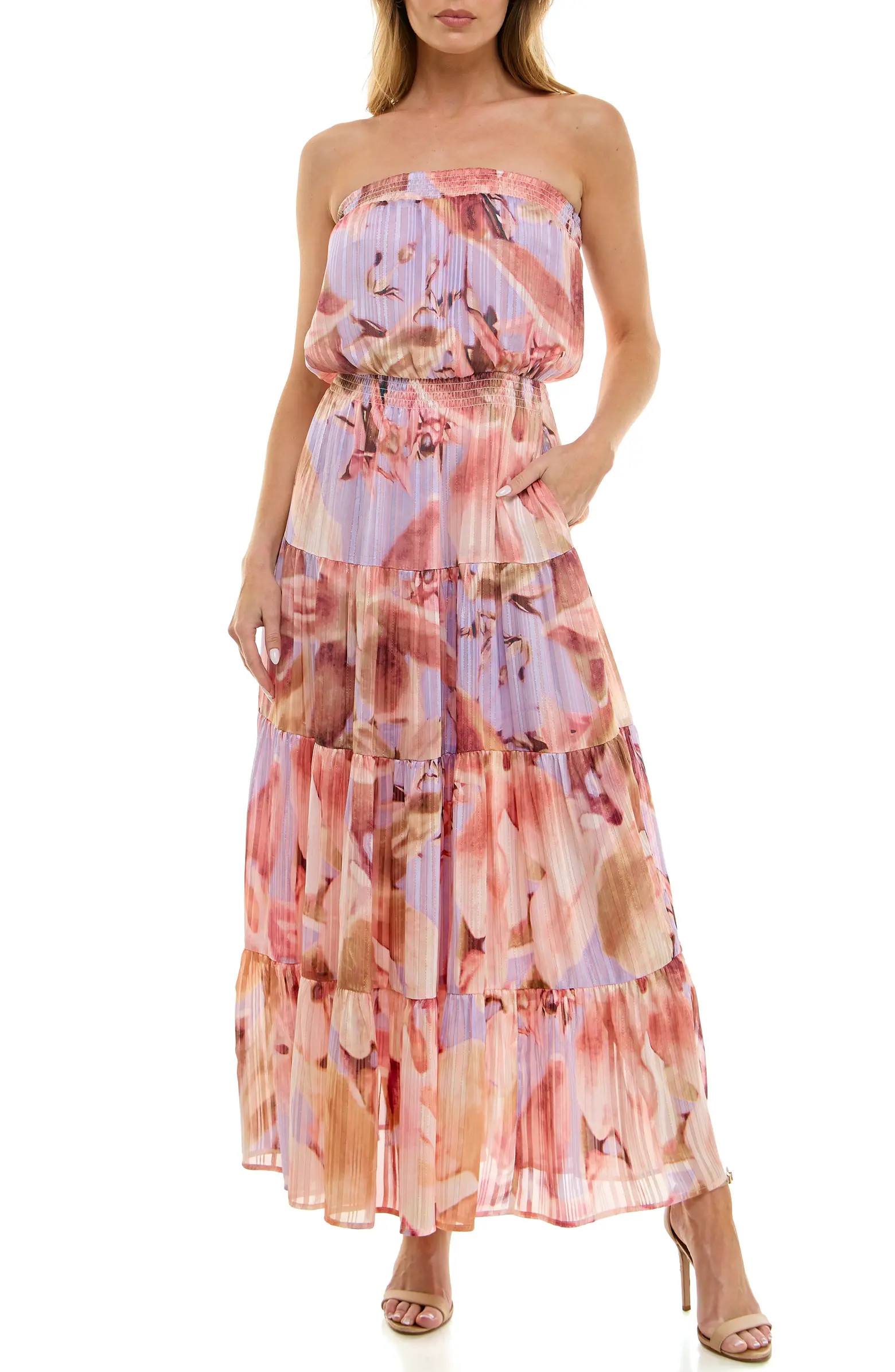 Socialite Metallic Floral Strapless Tiered Maxi Dress | Nordstrom | Nordstrom