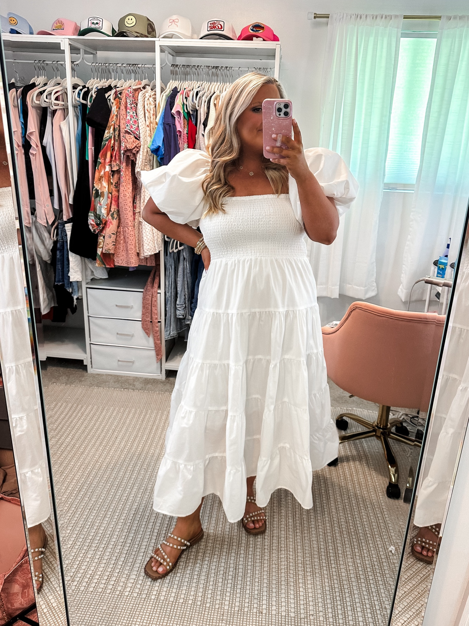 dress from our couples shower! 🤍 | bridal , wedding , white dress , puff sleeve , midi dress 

#LTKMidsize #LTKFindsUnder100 #LTKWedding