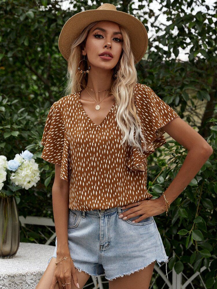 Allover Print Butterfly Sleeve Blouse | SHEIN