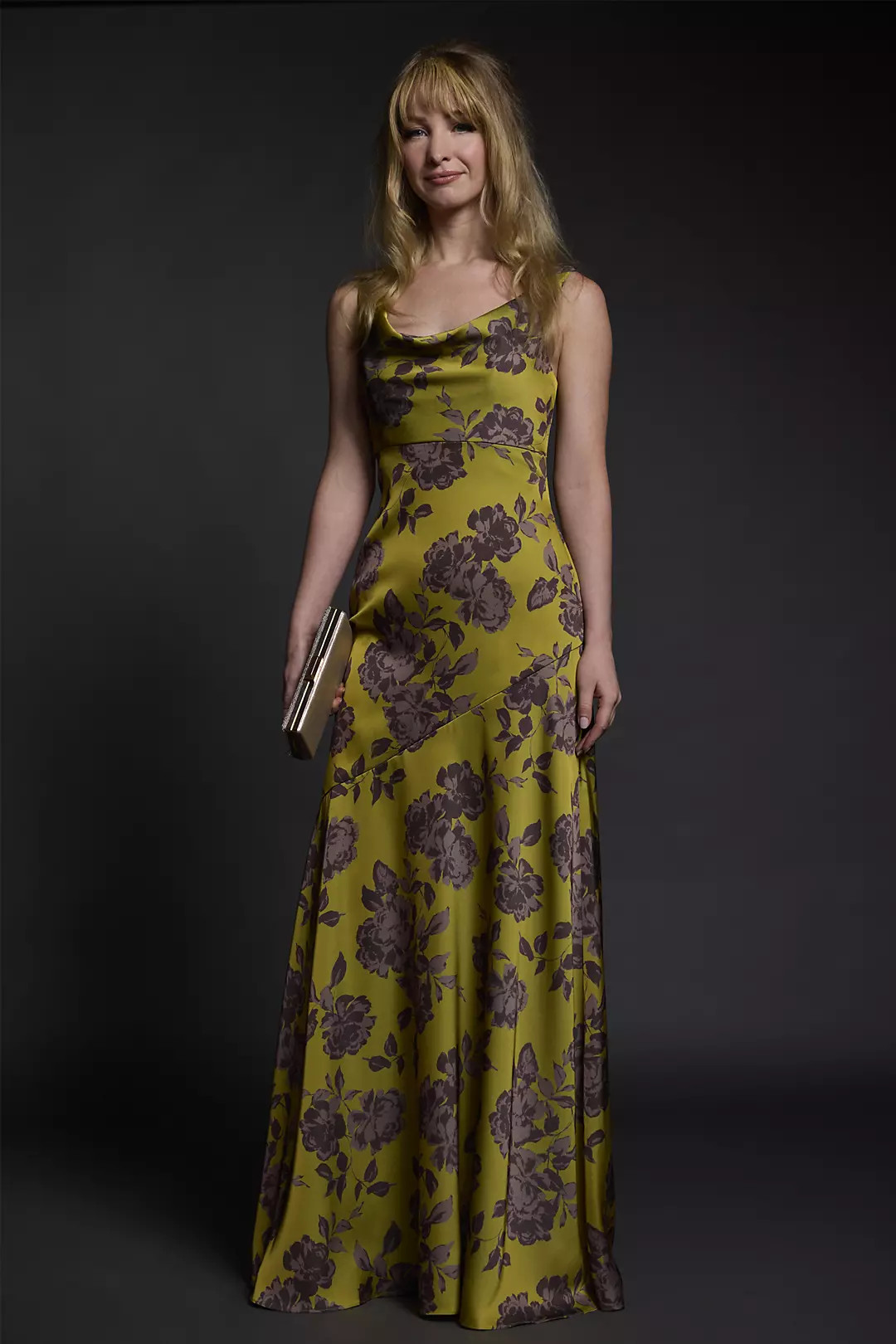 Floral Matte Satin Cowl Neck Tank Sheath Dress | David's Bridal