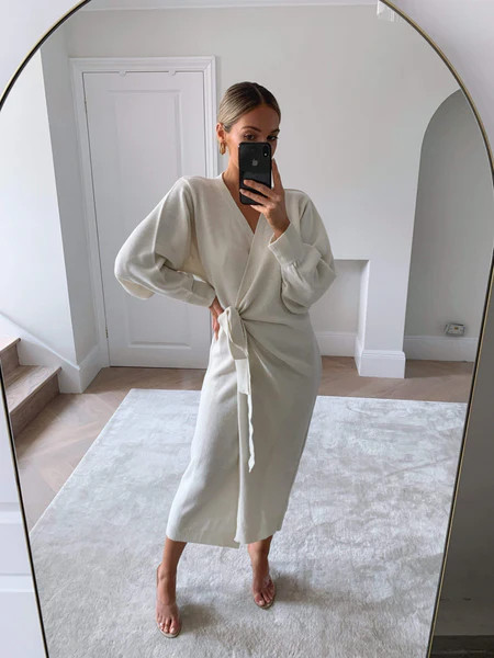 Beau Wrap Midi Dress - Cream | Pretty Lavish (UK)