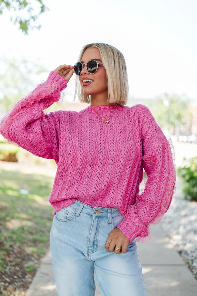 Beauty Within Pink Lace Sleeve Sweater | Pink Lily