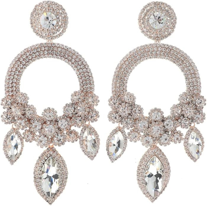 Large Rhinestone Chandelier Earrings Clear | Amazon (US)