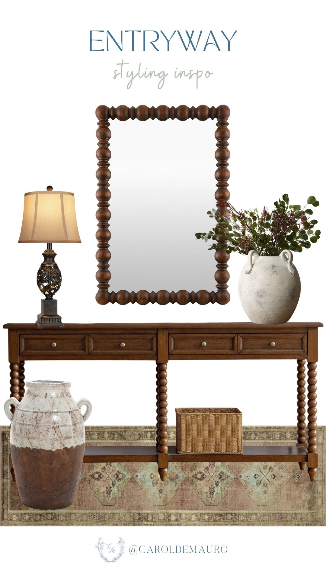 This entryway has me wanting to redo my whole front space. The bobbin mirror and vintage rug combo is everything!

entryway decor, home decor inspo, neutral home, console table, interior design, styling inspo, vintage home

#LTKHome