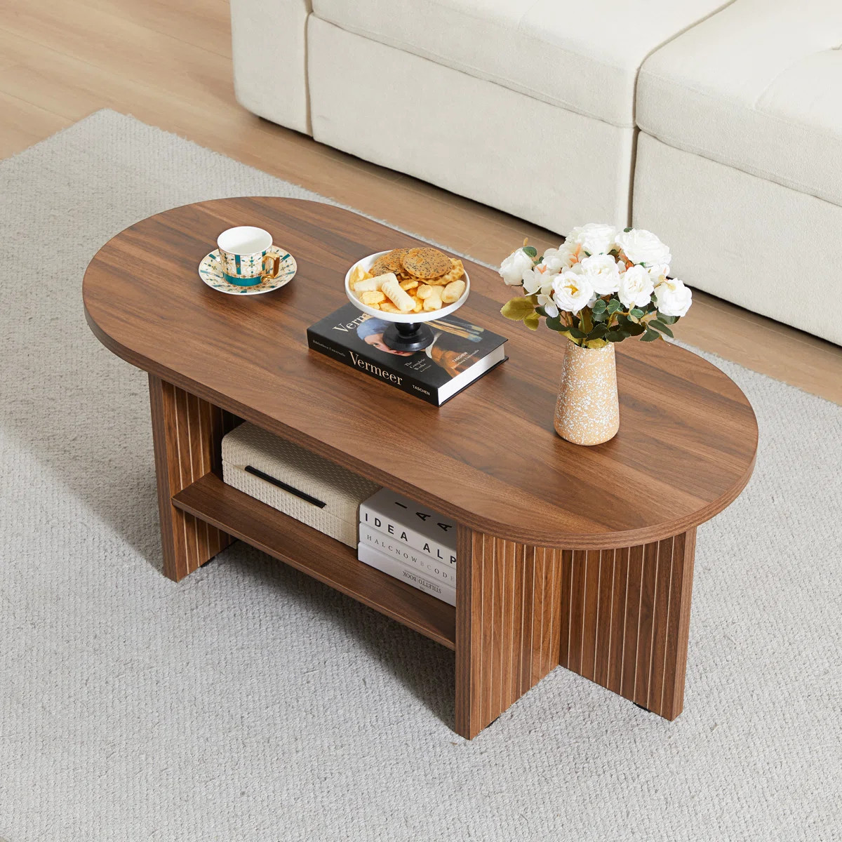 43.31'' Oval Shaped Coffee Table With Storage | Wayfair North America